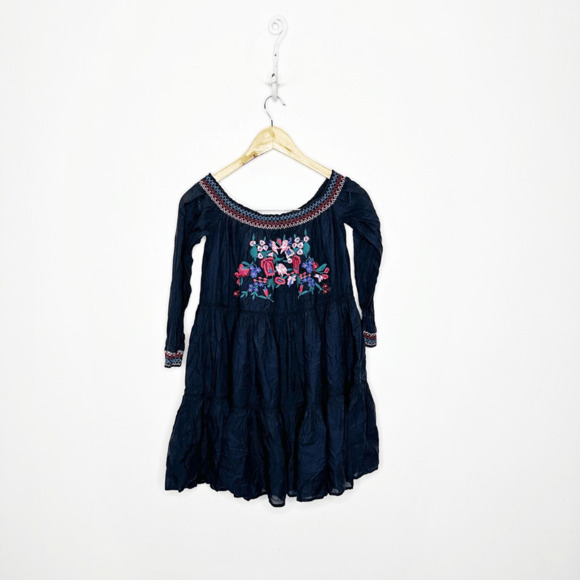 Free People Sun Beams Bardot Embroidered Dress black floral womens size small S - Picture 1 of 9